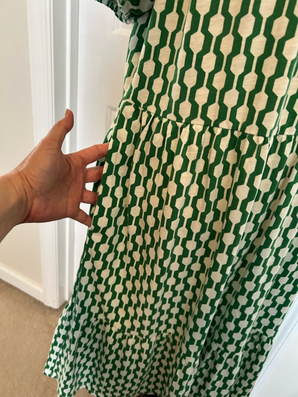 Boden Short Sleeve Jersey Dress in Rolling Hills Geo Azure Print - Picture 6 of 13